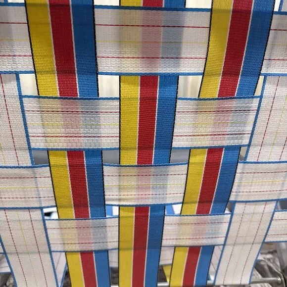 Vintage Rainbow Striped Mesh Web Aluminum Folding Lawn Chair 1970s Sun Terrace - Picture 6 of 13